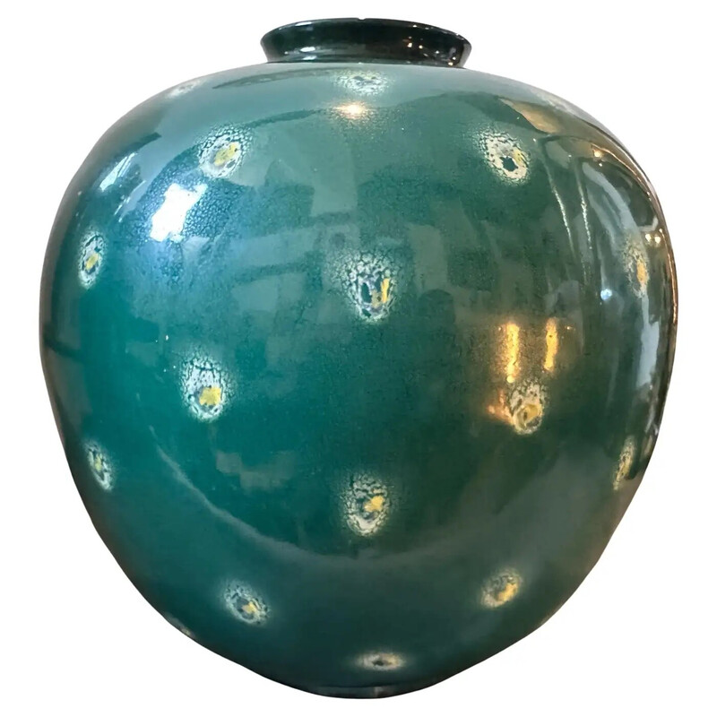 Vase sicilien vintage en céramique verte, 1955