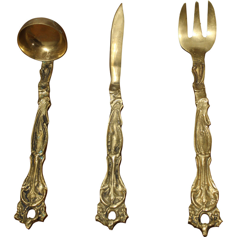 Vintage decorative brass cutlery set, Italy 1950