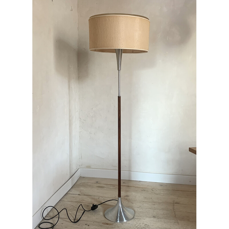 Lampadaire vintage en palissandre et aluminium, 1960