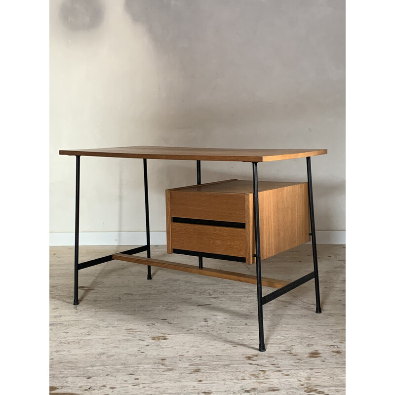 Bureau vintage en chêne et métal