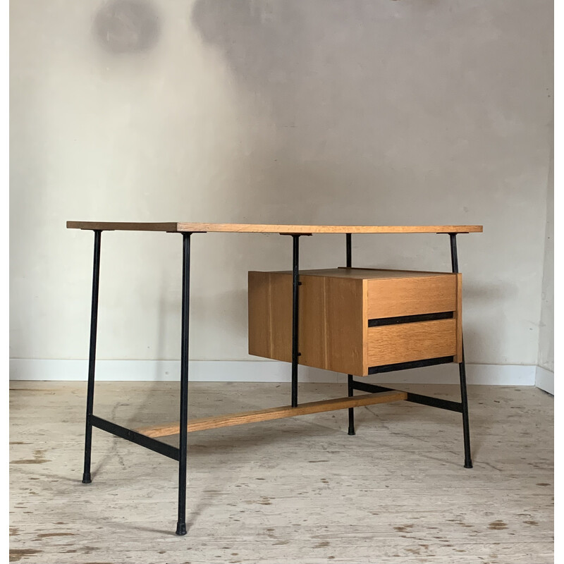 Vintage oak and metal desk