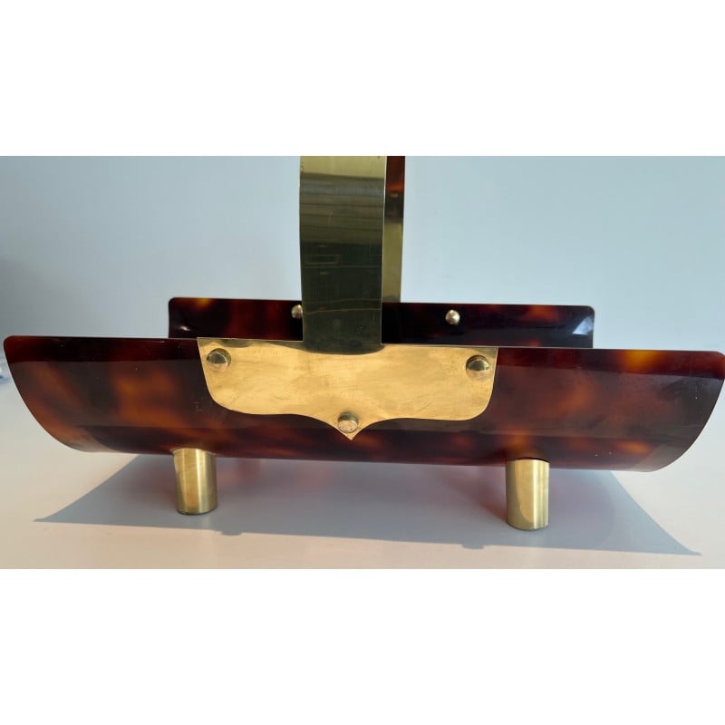 Vintage log holder in plexiglass and brass, France 1970