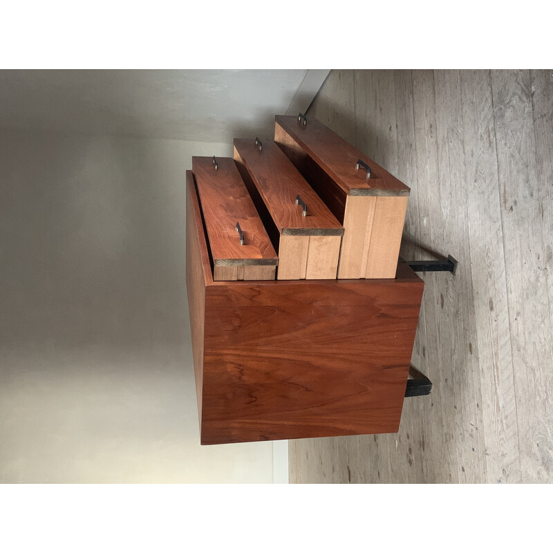 Vintage teak and metal chest of drawers with 4 drawers
