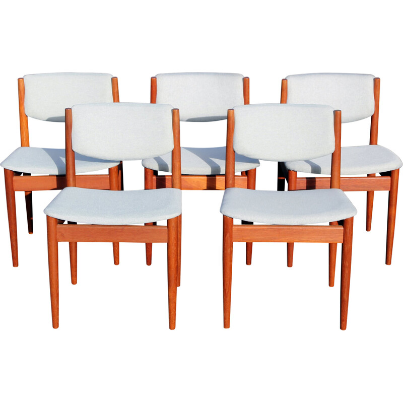 Conjunto de 5 cadeiras de jantar vintage modelo 197 em teca de Finn Juhl para France et Søn, 1960