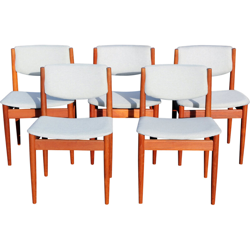 Ensemble de 5 chaises à repas vintage modèle 197 en teck par Finn Juhl pour France et Søn, 1960