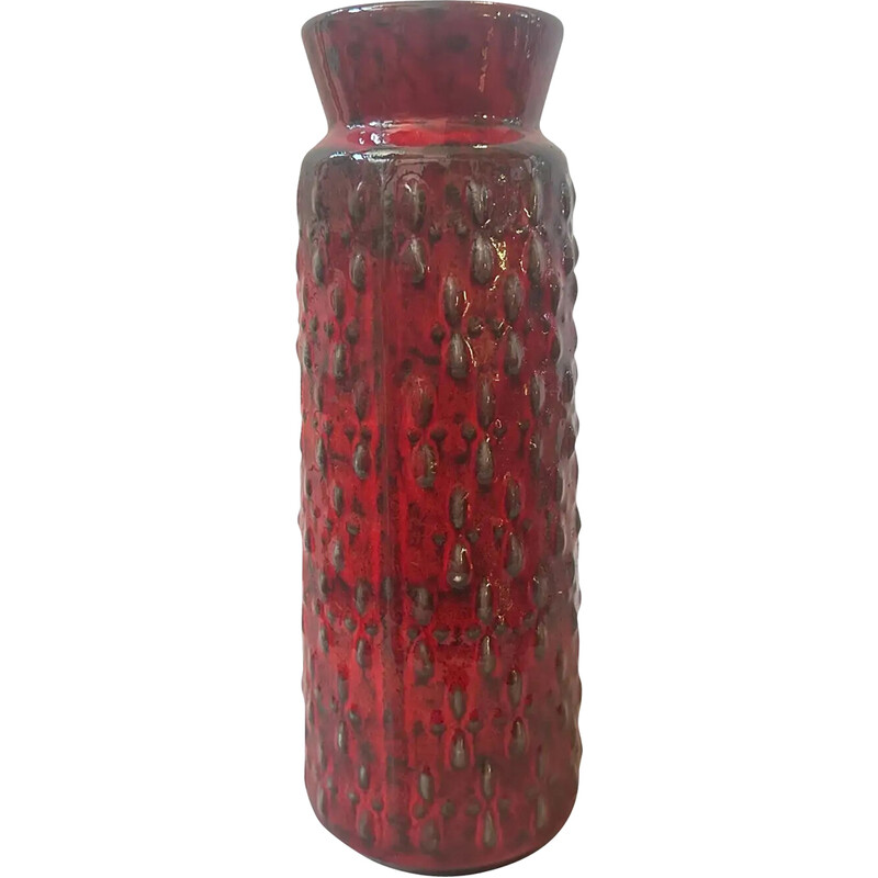 Vase vintage en céramique de lave grasse rouge et noire par Wgp, Allemagne 1970