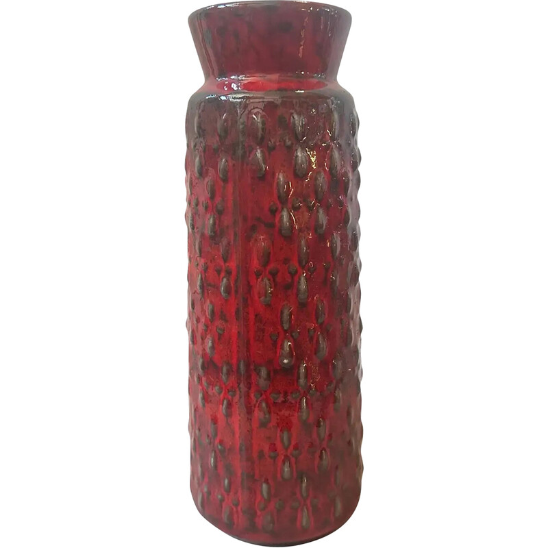 Vintage red and black fat lava ceramic vase by Wgp, Germany 1970