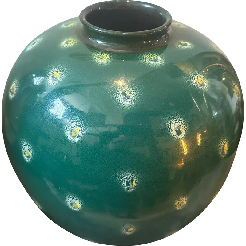 Vintage Sicilian vase in green ceramic, 1955