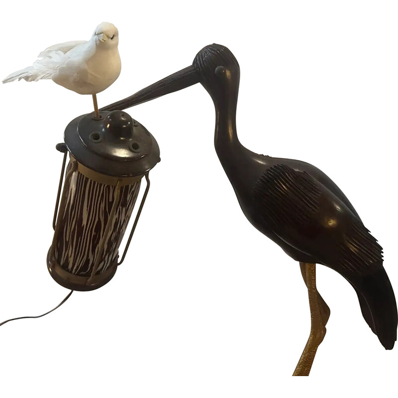 Vintage modern wooden heron table lamp by Aldo Tura for Macabo, 1950