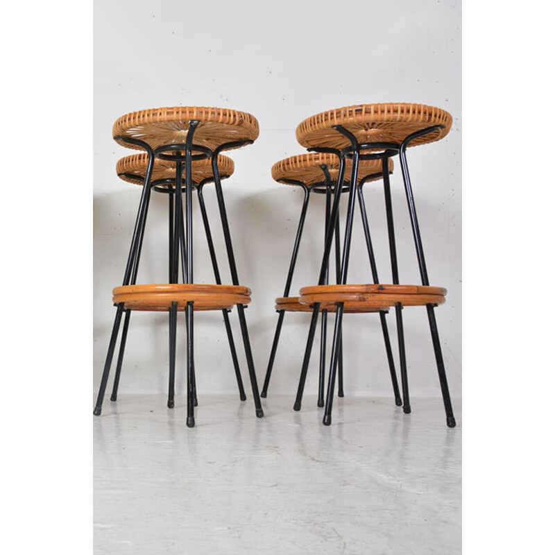 Set of 4 vintage bar stools by Dirk van Sliedrecht for Rohé Noordwolde, Netherlands 1950