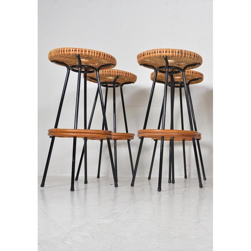 Set of 4 vintage bar stools by Dirk van Sliedrecht for Rohé Noordwolde, Netherlands 1950