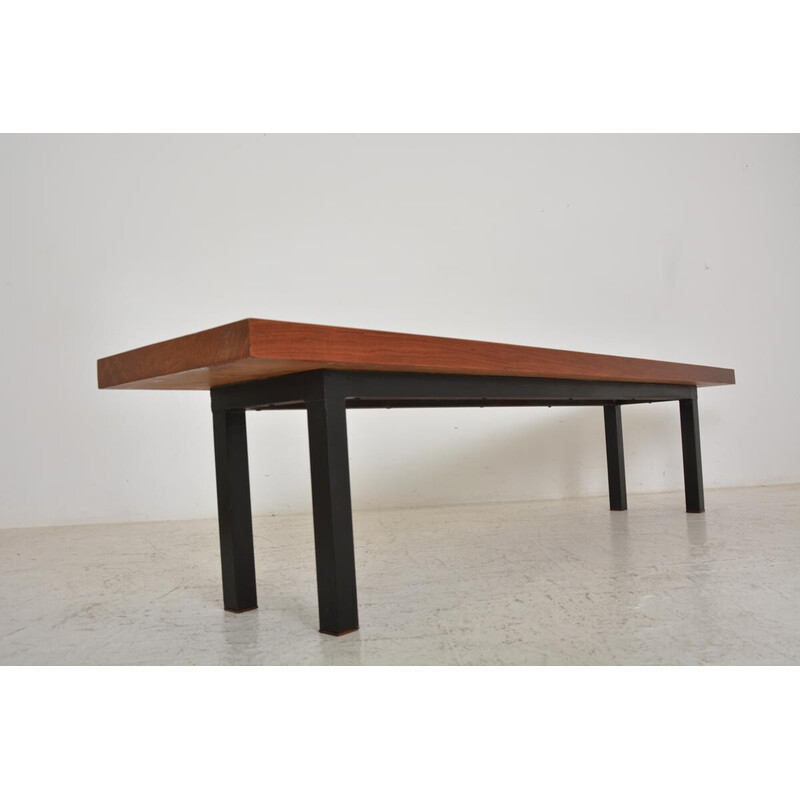 Vintage mahogany and black metal console, 1960