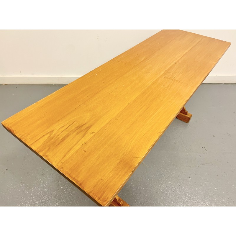 Mesa de refectorio vintage rectangular de madera maciza