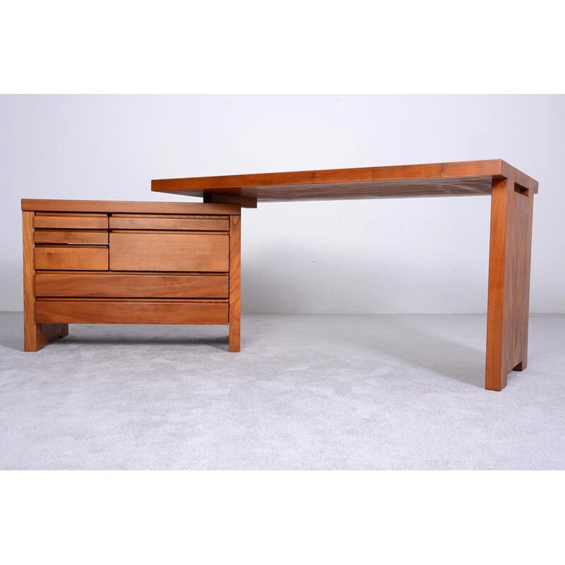 Vintage modular desk in solid elm by Pierre Chapo, 1970