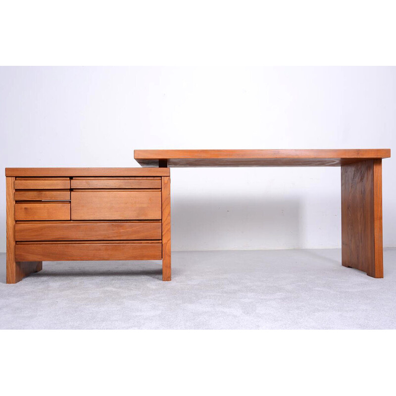 Vintage modular desk in solid elm by Pierre Chapo, 1970