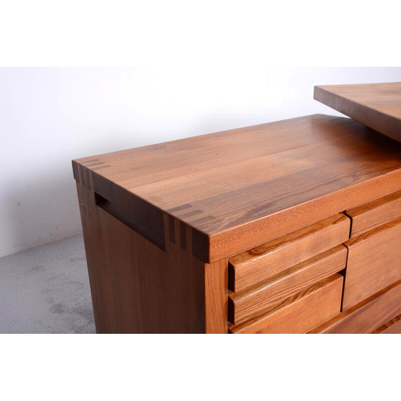 Vintage modular desk in solid elm by Pierre Chapo, 1970