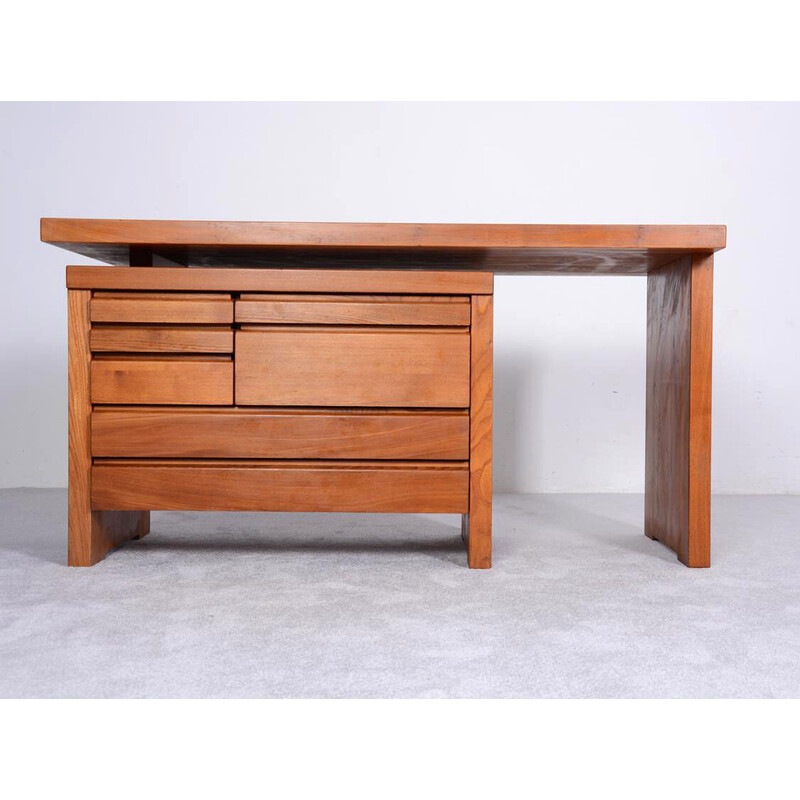 Vintage modular desk in solid elm by Pierre Chapo, 1970