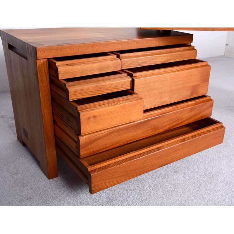 Vintage modular desk in solid elm by Pierre Chapo, 1970