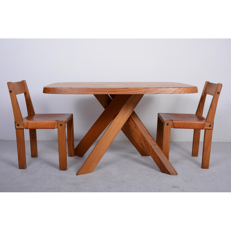 Vintage Aban T35A table in solid elm by Pierre Chapo