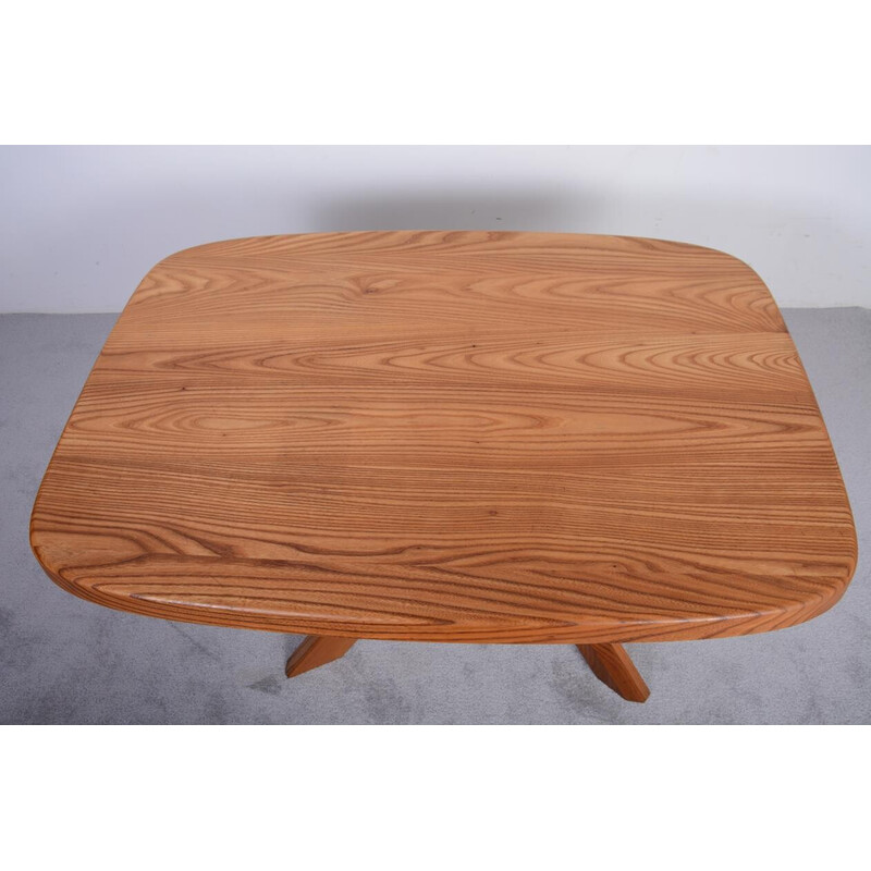 Vintage Aban T35A table in solid elm by Pierre Chapo