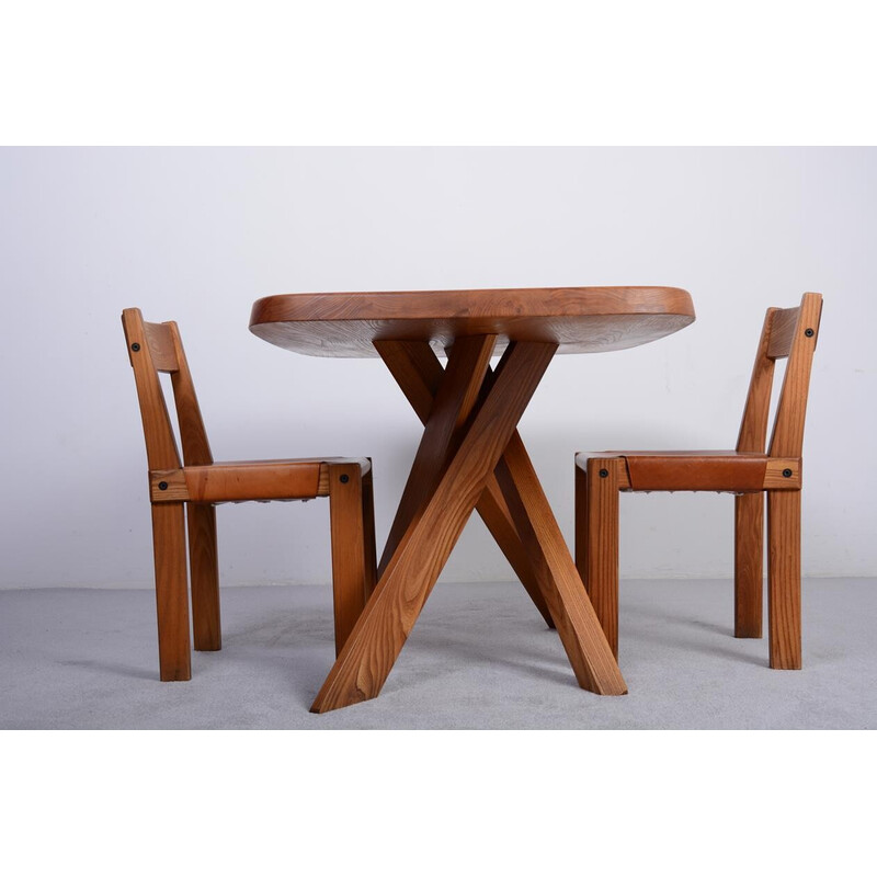 Vintage Aban T35A table in solid elm by Pierre Chapo