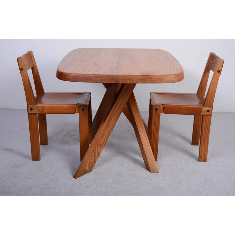 Vintage Aban T35A table in solid elm by Pierre Chapo