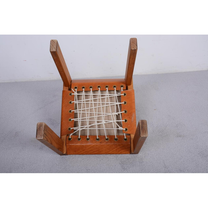 S24 cadeira vintage em olmo maciço e couro de Pierre Chapo, 1967