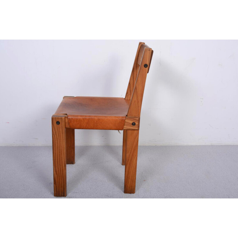 Vintage S24 chair in solid elm and leather by Pierre Chapo, 1967