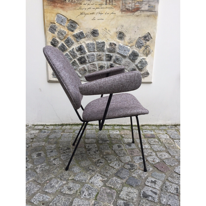 Pair of grey metal and fabric armchairs by Willem GISPEN - 1950s