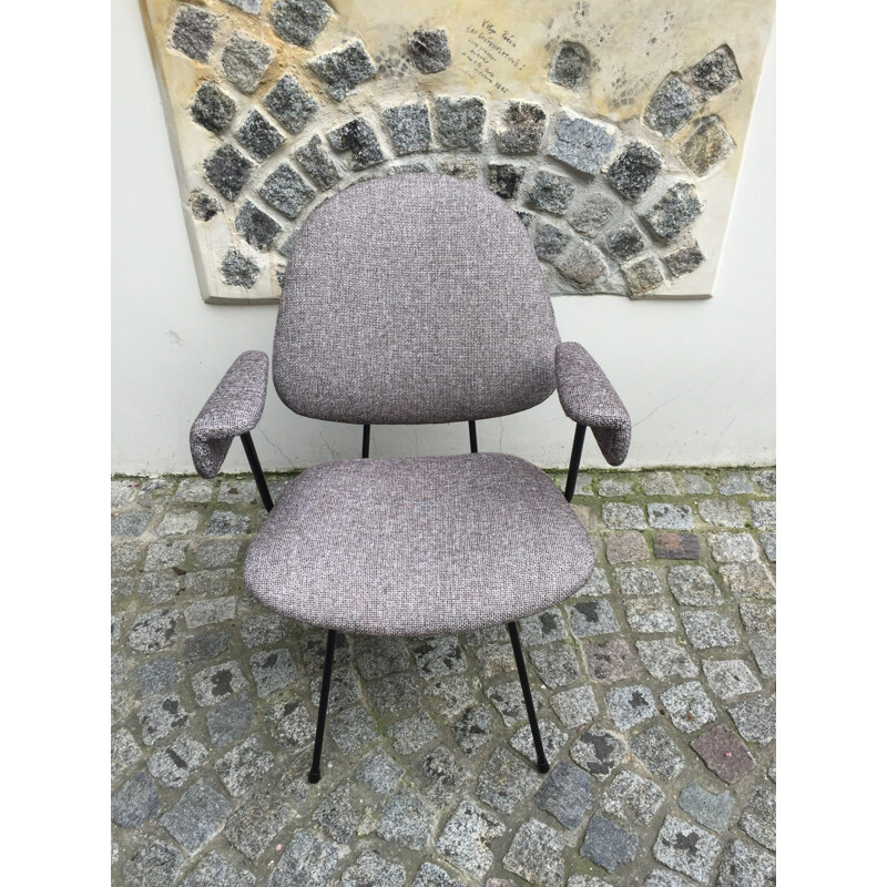 Pair of grey metal and fabric armchairs by Willem GISPEN - 1950s