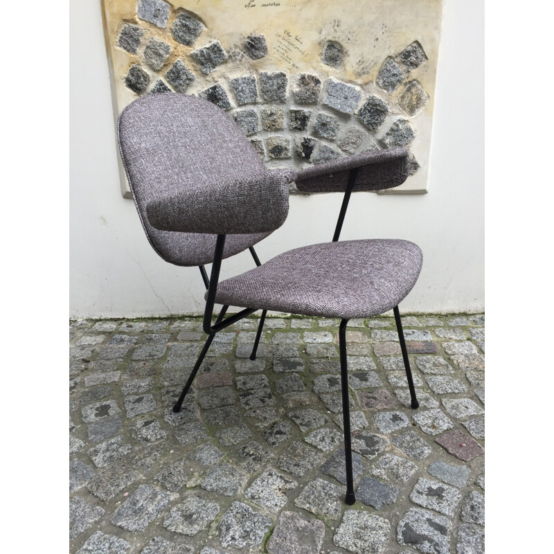 Pair of grey metal and fabric armchairs by Willem GISPEN - 1950s