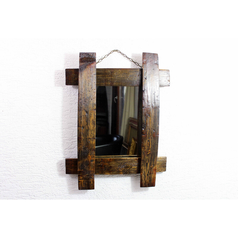 Miroir vintage cadre en bois massif, France 1930