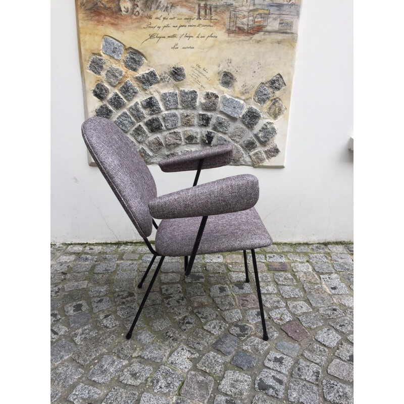 Pair of grey metal and fabric armchairs by Willem GISPEN - 1950s