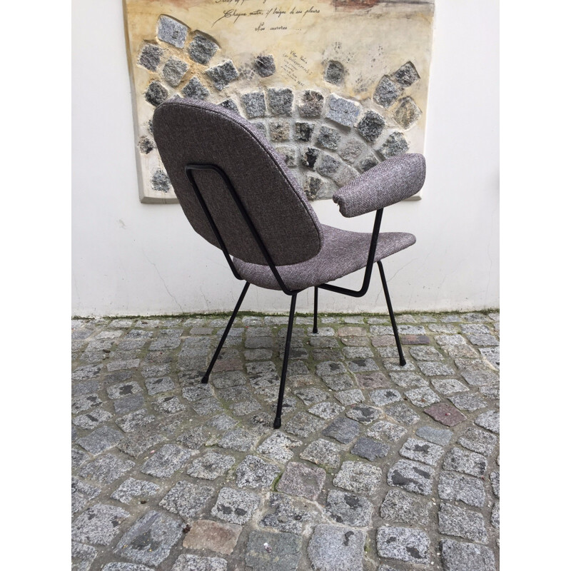 Pair of grey metal and fabric armchairs by Willem GISPEN - 1950s