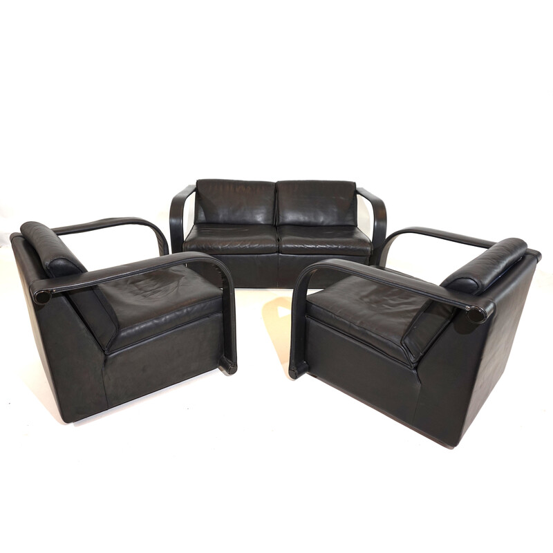 Vintage Art Collection living room set in black leather by Otto Zapf for Art Collection