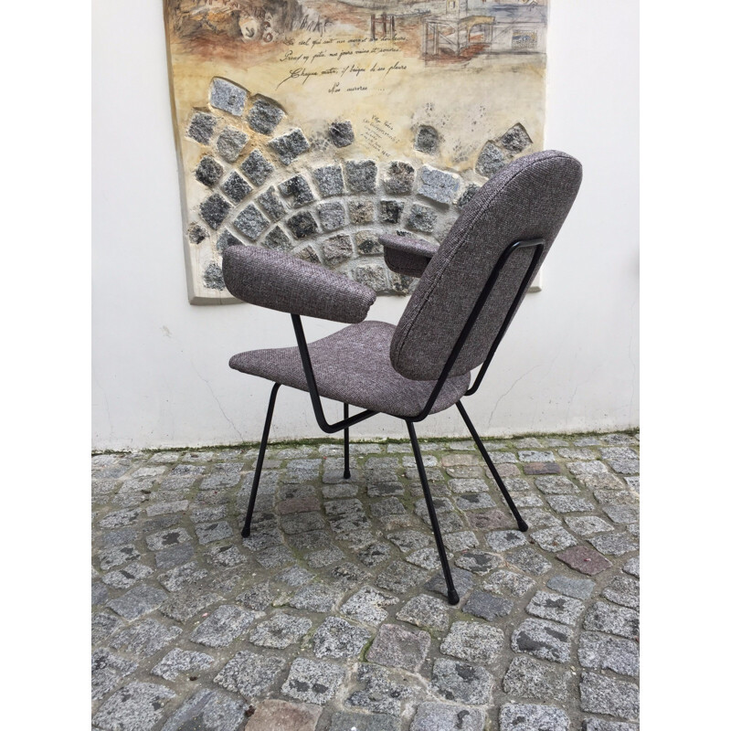 Pair of grey metal and fabric armchairs by Willem GISPEN - 1950s
