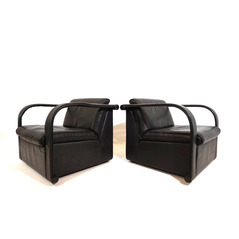 Vintage Art Collection living room set in black leather by Otto Zapf for Art Collection
