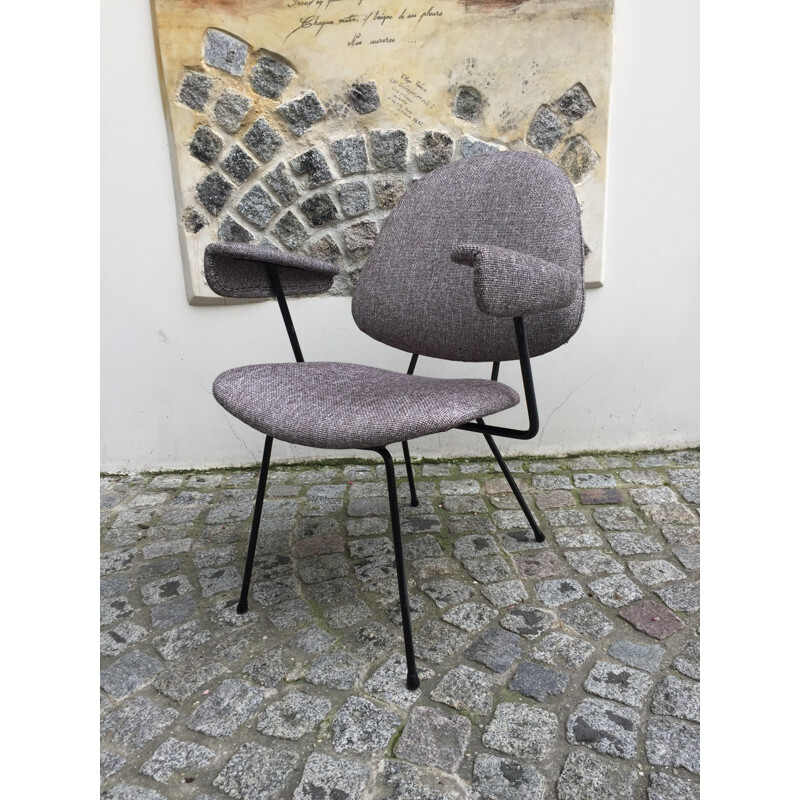 Pair of grey metal and fabric armchairs by Willem GISPEN - 1950s