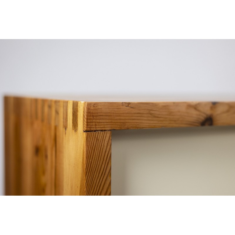 Vintage rectangular sideboard in solid pitch pine and black lacquered metal, Netherlands 1970