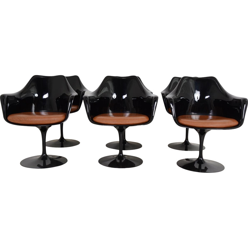 Ensemble de 6 fauteuils vintage « Tulip » en fibre de verre et fonte d’aluminium de Eero Saarinen pour Knoll international