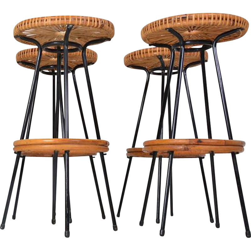 Set of 4 vintage bar stools by Dirk van Sliedrecht for Rohé Noordwolde, Netherlands 1950