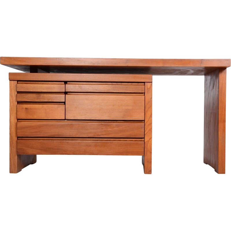 Vintage modular desk in solid elm by Pierre Chapo, 1970