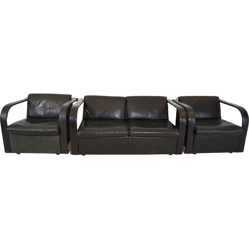 Vintage Art Collection living room set in black leather by Otto Zapf for Art Collection