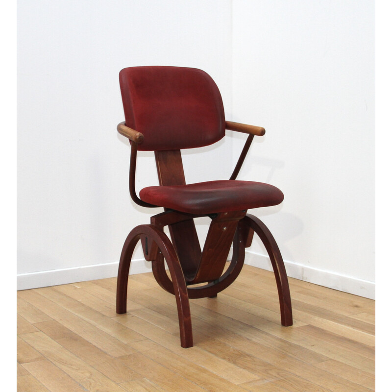 Chaise vintage Moizi 11 en bois vernis et velours bordeaux pour Moizi