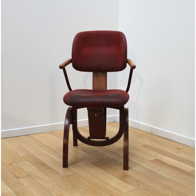 Chaise vintage Moizi 11 en bois vernis et velours bordeaux pour Moizi