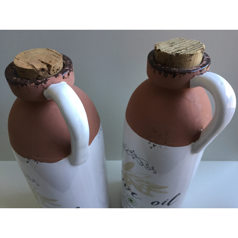 Pair of vintage enameled red terracotta pots