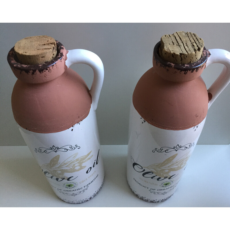 Pair of vintage enameled red terracotta pots