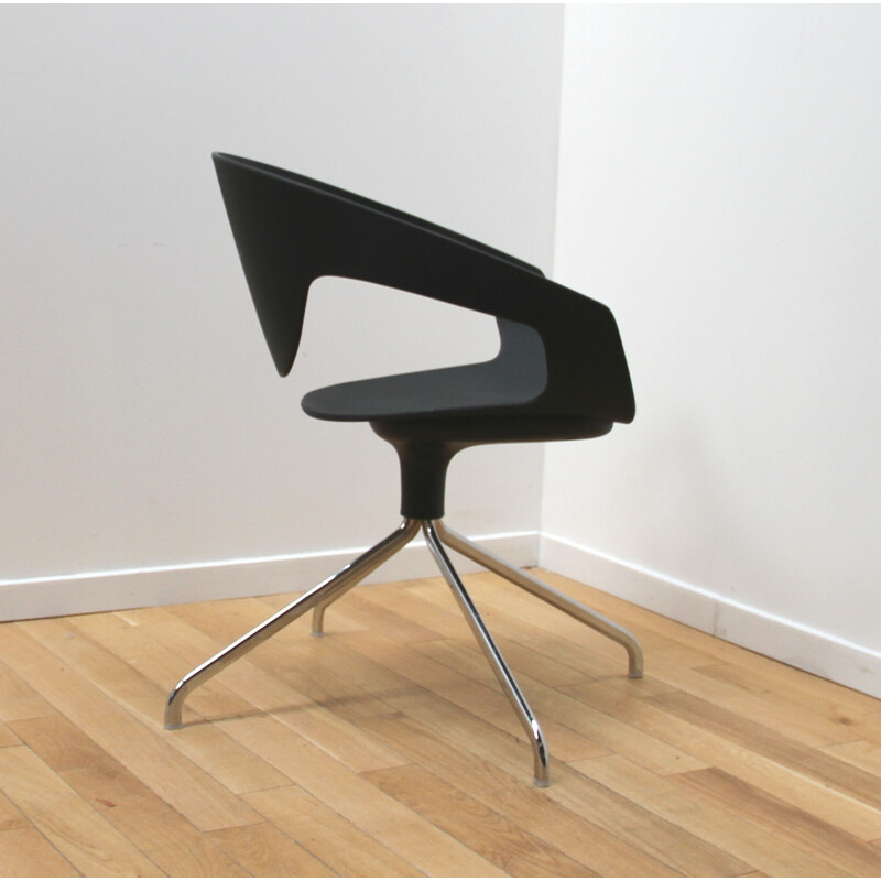 Conjunto de 8 cadeiras de escritório vintage em metal cromado e polipropileno preto de Luca Nichetto para Casaminia