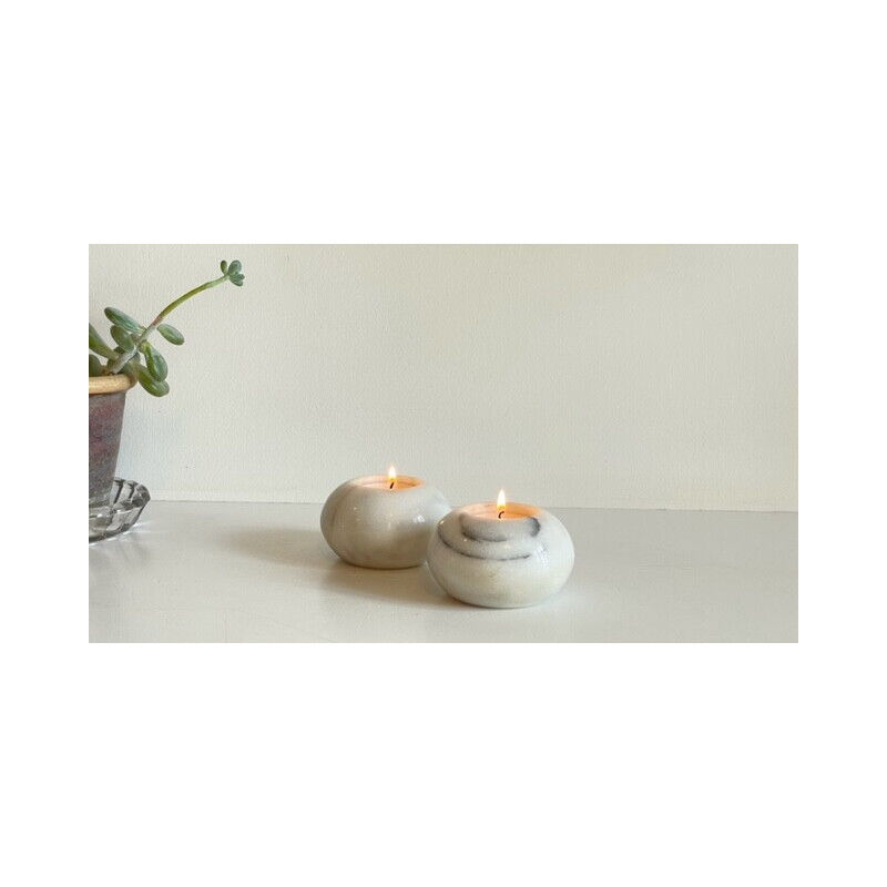 Pair of white marble tealight holders, 1970