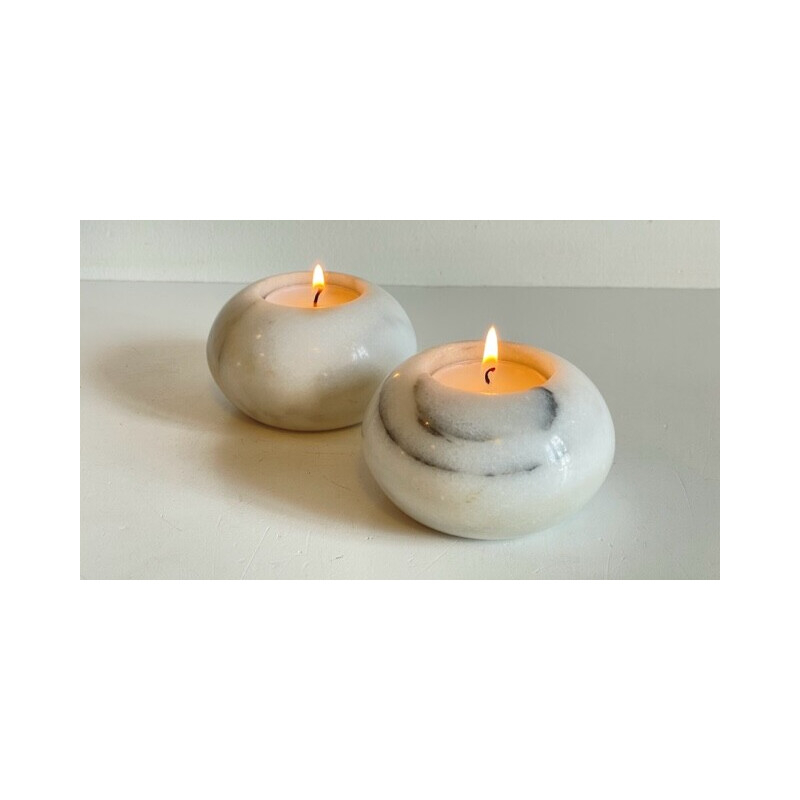 Coppia di vasi per candele in marmo bianco, 1970